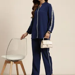 CORSICA Women Navy Blue Striped Co-ord Set-picture-16