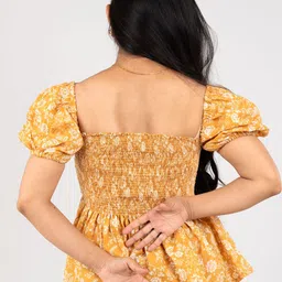 MONOMEE Floral Print Puff Sleeve Cotton Peplum Top image 5