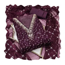 HERE&NOW Embellished Organza Unstitched Dress Material image 3