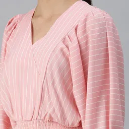 SHOWOFFFF Striped Puff Sleeve Crepe Blouson Top image 5