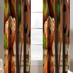 BELLA TRUE Brown & Green 2 Pieces Quirky Printed Window Curtains-picture-0