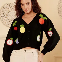 Velvery Women Embroidered Cardigan with Applique Detail-image-93
