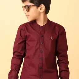 V-Mart Boys Mandarin Collar Solid Cotton Casual Shirt-picture-10
