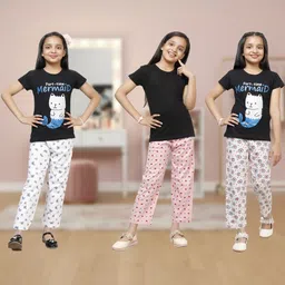 YK Girls Pack Of 3 Printed Cotton Straight-Leg Lounge Pants-picture-12
