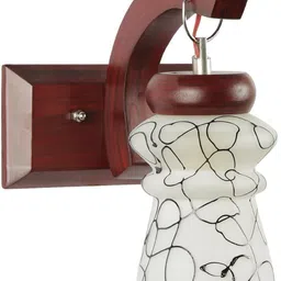 1ST TIME Black & Brown Printed Wood Traditional Abstract Shaped Shaped Wall Lamp-picture-23