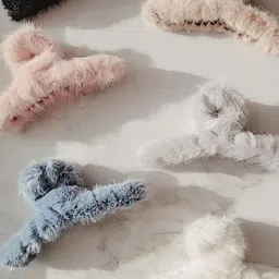 SH FSN Women Set of 6 Plush Barrettes Fur Grip T Shape Claw Clip-image-47