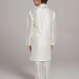 DEVOILER Boys Woven Design Mandarin Collar Dupion Silk Straight Kurta image 4