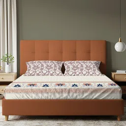 URBAN SPACE Beige & Brown Floral 200 TC Single Bedsheet with 1 Pillow Covers image 4