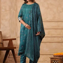 Span Women Floral Printed Regular Kurta with Trousers & With Dupatta image 2