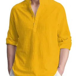 Edin Mandarin Collar Roll Up Sleeves Cotton Kurta-picture-14