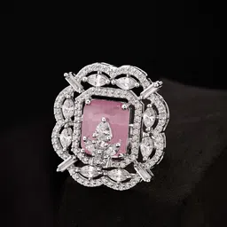 ATIBELLE Silver-Plated Cubic Zirconia Stone Studded Finger Ring-image-35