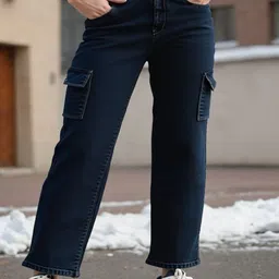 Hayler Women Jean Straight Fit Mid-Rise Stretchable Cargo Styles Jeans-picture-14