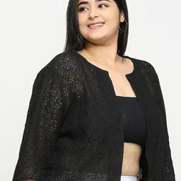 Style Quotient Plus Women Plus Size Self Design Round Neck Cotton Shrug image 3