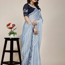 K 5 Fashion Striped Pure Chiffon Saree image 3