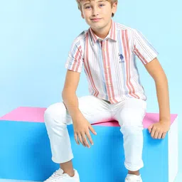 U.S. Polo Assn. Kids Boys Spread Collar Vertical Striped Cotton Casual Shirt-picture-40