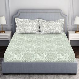 SPACES ornamenta Green 100% Cotton 144 TC Queen Bedsheet with 2 Pillow Covers-picture-45