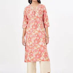 RANGMANCH BY PANTALOONS Women Floral Printed Flared Sleeves Thread Work Anarkali Kurta-picture-28