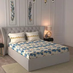 MYTRIDENT Multicoloured 144 TC King Cotton Bedsheet with 1 Pillow Cover-picture-17