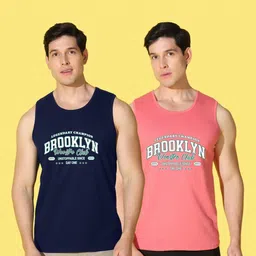 WOOSTRO Men Pack of 2 Typography Printed Round Neck Cotton Slim Fit Sports T-shirts image 4