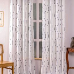 HOMEMONDE Blue & White 2 Pieces Printed Cotton Sheer Long Door Curtains-image-94