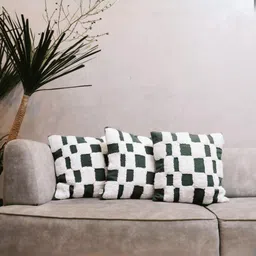 LUSHLYF Tufted White & Black Checkered Textured Cotton Square Cushion Covers image 5