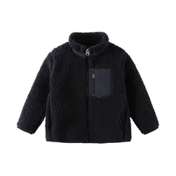 YK Girls Stand Collar Solid Sherpa Jacket-image-45