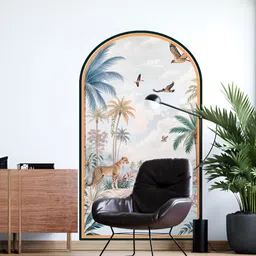 Myntra Elegant Homes White & Blue Palm Trees & Cheetahs Printed Decorative Wallpaper-image-11