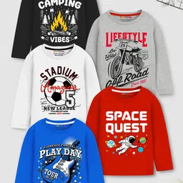 YK X Trampoline Boys Pack Of 5 Typography Printed Round Neck Cotton T-shirts-picture-22