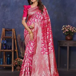 saretramall Woven Design Zari Silk Kanjeevaram Saree With Unstitched Blouse Piece-picture-38
