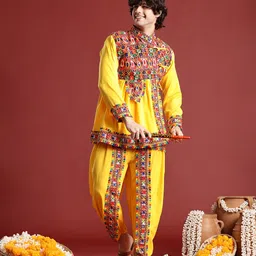 PulseIQ Ethnic Motifs Embroidered Angrakha Navaratri Kediya with Dhoti Pants & Dandiya image 2