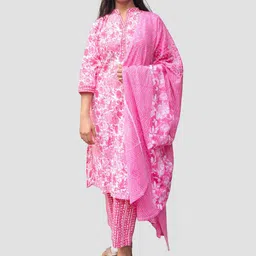 Artisan Glory Women Floral Printed Regular Pure Cotton Kurta Set With Dupatta image 1