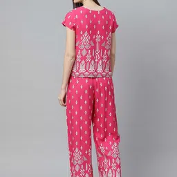 YASH GALLERY Women Printed Top With Pyjama Night suit image 4