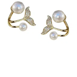 PolluxCraft Gold-Plated Zircon Studded Contemporary Korean Studs image 1