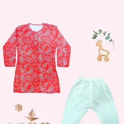 AHC Unisex Kids Ethnic Motifs Printed Regular Pure Cotton Kurta with Pyjamas-picture-27
