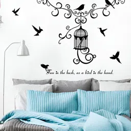 INDIAN ROYALS Black & Red Bird Cage Printed Self-Adhesive & Durable Wall Sticker-image-52