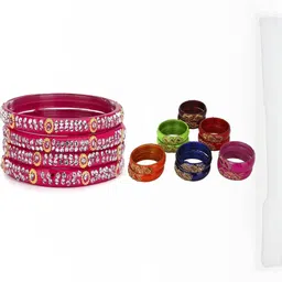 SOMIL Set of 16 Women Ethnic Handcrafted Glass Bangles-picture-12