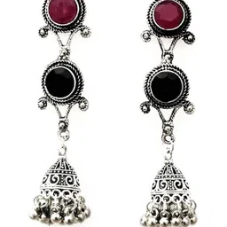 Yash Jewels Emporiums Silver-Plated Stones Studded & Beads Beaded Oxidised Jhumkas-picture-14