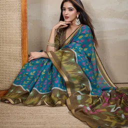 HERE&NOW Ethnic Motifs Zari Handloom Pochampally Saree image 5