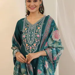 Moda Rapido Women Embroidered Silk Blend Kurta Sets With Dupatta image 4