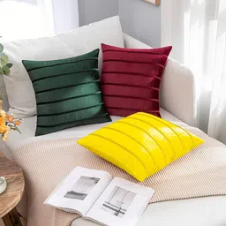 Khooti Yellow Set of 2 Striped Square Cushion Covers image 4