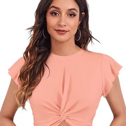 SHOPONBIT Women Solid Twisted Round Neck Crop Fitted Top-picture-36