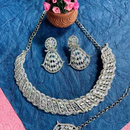 Anouk Rhodium-Plated Stone Studded Jewellery Set-picture-17