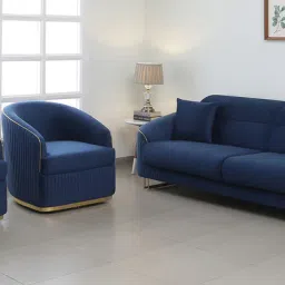 star india Sapphire Velvet Sofa Sets In Blue Colour (3+1+1) image 1