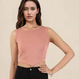 DressBerry Ribbed Asymmetric Hem Fitted Crop Top-image-61