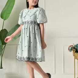 Bella Moda Girls Embroidered Gathered or Pleated Cotton Fit & Flare Dress image 5