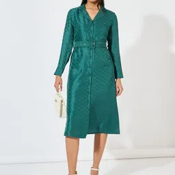 Styli Women  Self Design Shirt Midi Dress Comes with a belt-picture-23