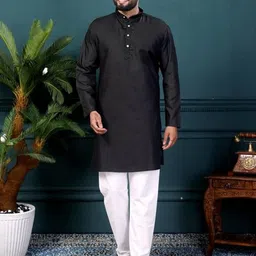 shreeram Men Black A-Line Cotton Kurtas image 5