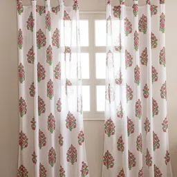 HOMEMONDE Pink & White 2 Pieces Floral Cotton Sheer Window Curtains-picture-30