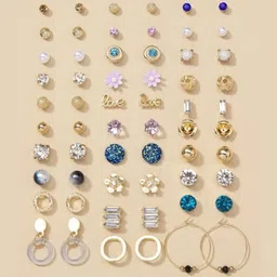 TheVineGirl Set Of 30 Gold-Plated Cubic Zirconia Studded Contemporary Studs-image-11