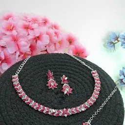 VATSALYA creation Rhodium-Plated Artificial Stones Alloy Jewellery Set image 1